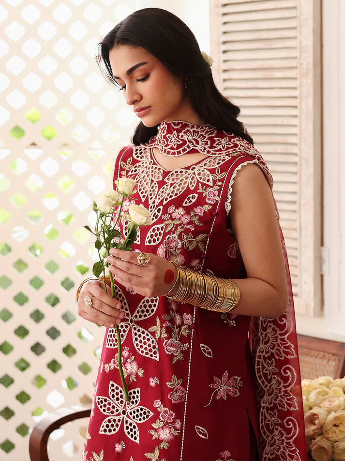MAHNUR-3PC LAWN EMBROIDERED SHIRT WITH MONARK EMBROIDERED DUAPATTA AND TROUSER-UR-RE32