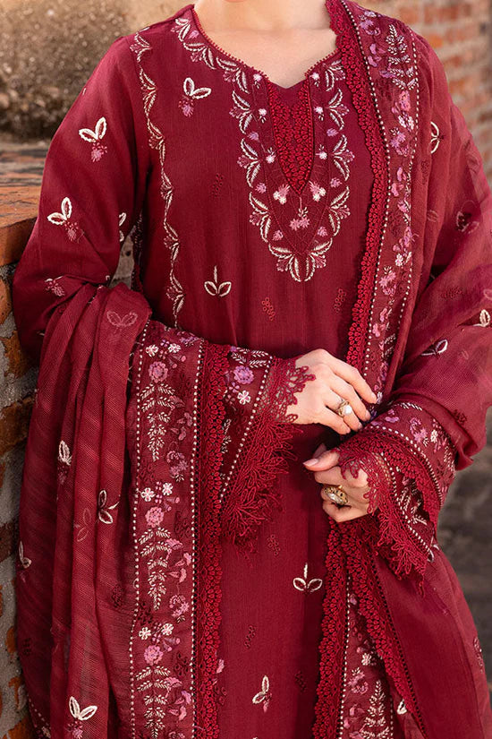 GARNET-3PC LAWN EMBROIDERED SHIRT WITH LAWN EMBROIDERED DUPATTA & TROUSER-UR-3575