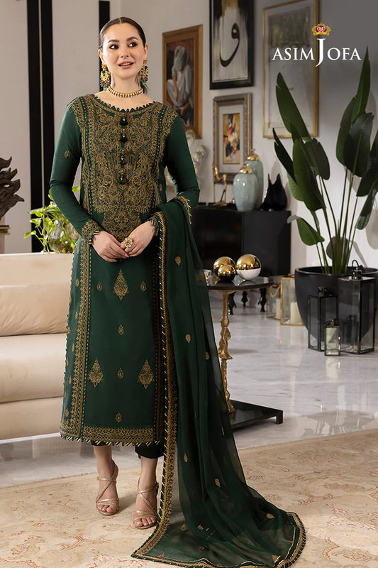 ASIM JOFA-3PC LAWN EMBROIDRED SHIRT WITH CHIFFON EMBROIDRED DUPATTA AND TROUSER-UR-2570