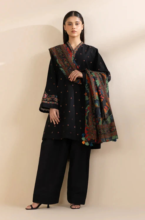 3PC UNSTITCH DHANAK EMBROIDERED SHIRT WITH DHANAK EMBROIDERED SHAWL AND TROUSER- 678