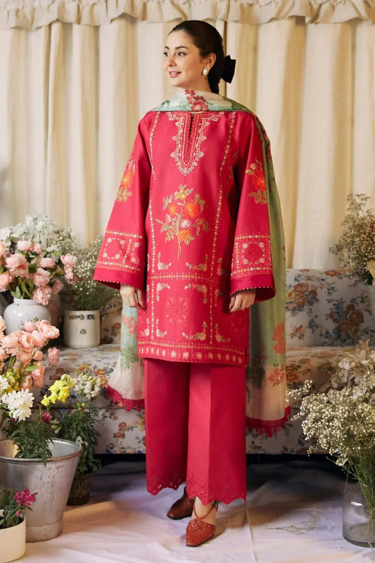 ZARA SHAH JAHAN-3PC LAWN EMBROIDERED SHIRT WITH MONARK PRINTED DUPATTA AND TROUSER-