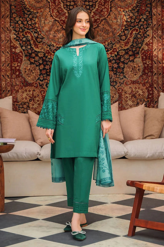 ZIVA-3PC LAWN EMBROIDERED SHIRT WITH MONARK PRINTED DUPATTA AND TROUSER-2597