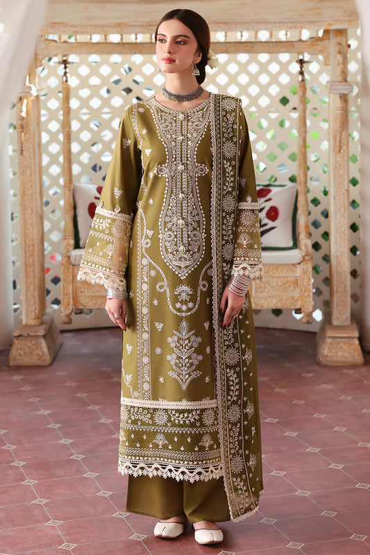MAHNUR-3PC DHANAK EMBROIDERED SHIRT WITH DHANAK EMBROIDERED SHAWL & TROUSER-UR-3866