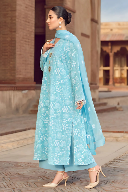 MARIA.B-3PC LAWN EMBROIDERED SHIRT WITH CHIFFON EMBROIDERED DUPATTA AND TROUSER-UR-2564