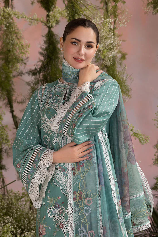 SOBIA NAZIR-3PC LAWN CHIKAN EMBROIDERED SHIRT WITH CHIFFON PRINTED DUPATTA AND EMB TROUSER-UR-3576