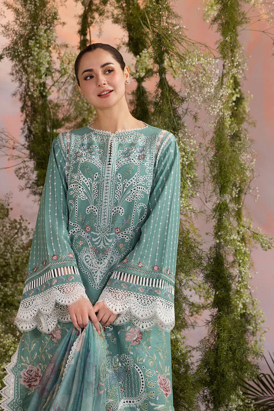 SOBIA NAZIR-3PC LAWN CHIKAN EMBROIDERED SHIRT WITH CHIFFON PRINTED DUPATTA AND EMB TROUSER-UR-3576