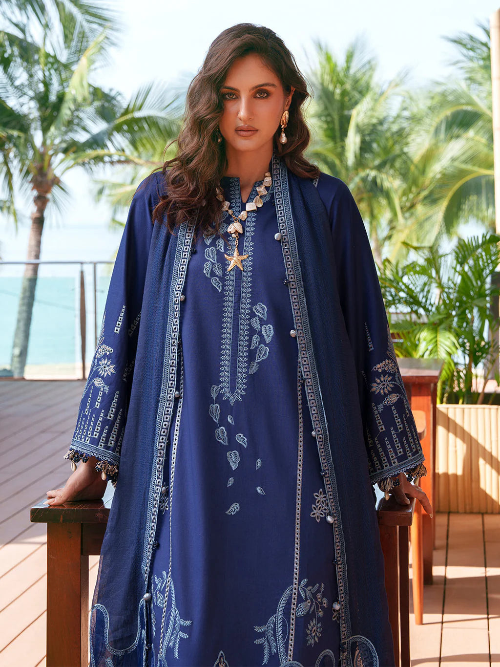 IZEL-3PC LAWN EMBROIDERED SHIRT WITH KHADDI NET EMB DUPATTA AND TROUSER