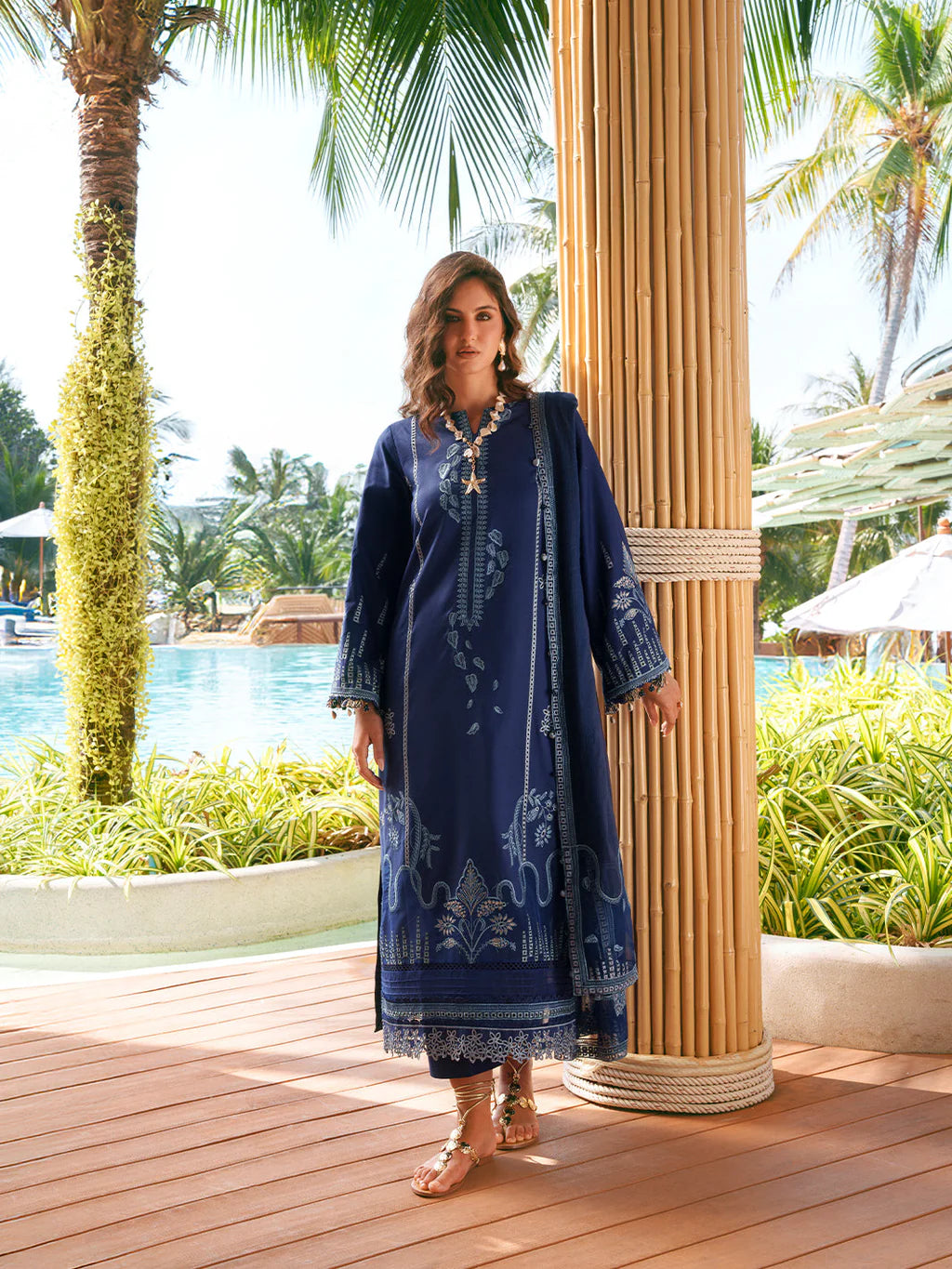 IZEL-3PC LAWN EMBROIDERED SHIRT WITH KHADDI NET EMB DUPATTA AND TROUSER