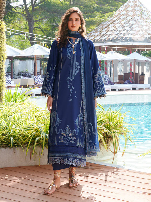 IZEL-3PC LAWN EMBROIDERED SHIRT WITH KHADDI NET EMB DUPATTA AND TROUSER