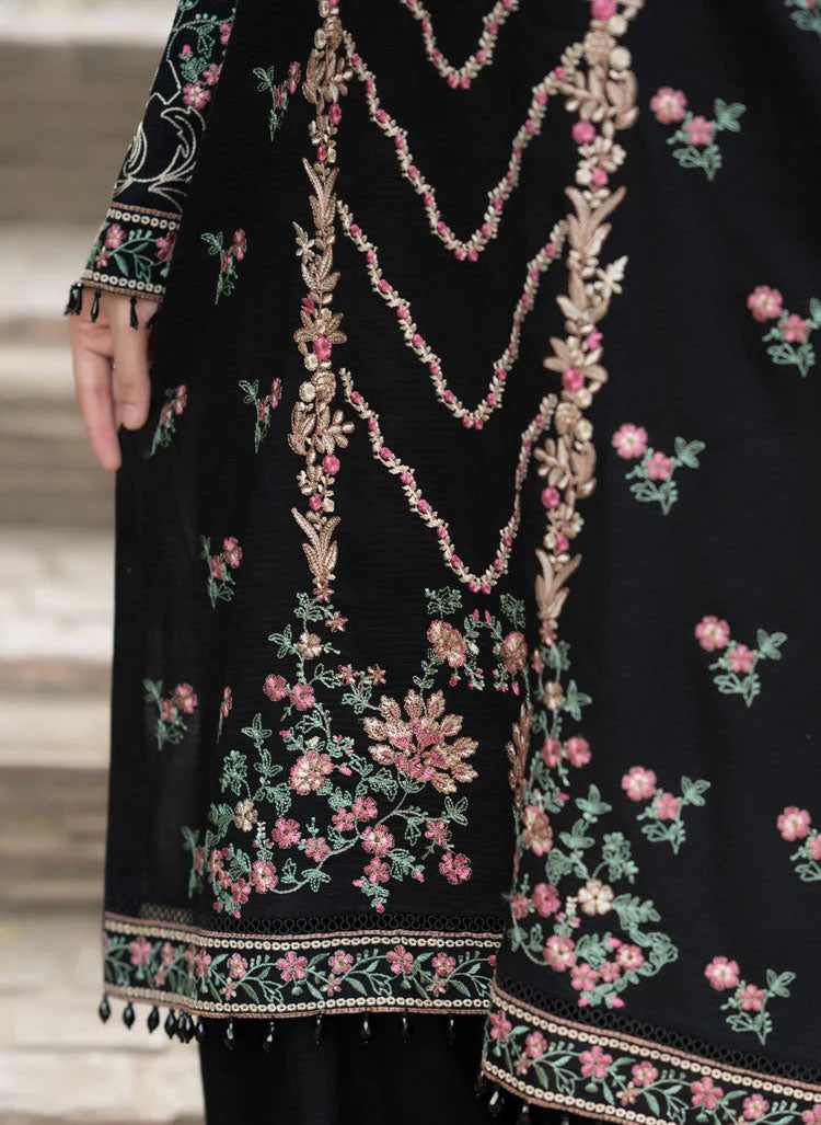 LIBAAS-3PC DHANAK EMBROIDERED SHIRT WITH DHANAK EMBROIDERED SHAWL & TROUSER