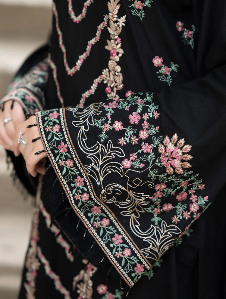 LIBAAS-3PC DHANAK EMBROIDERED SHIRT WITH DHANAK EMBROIDERED SHAWL & TROUSER