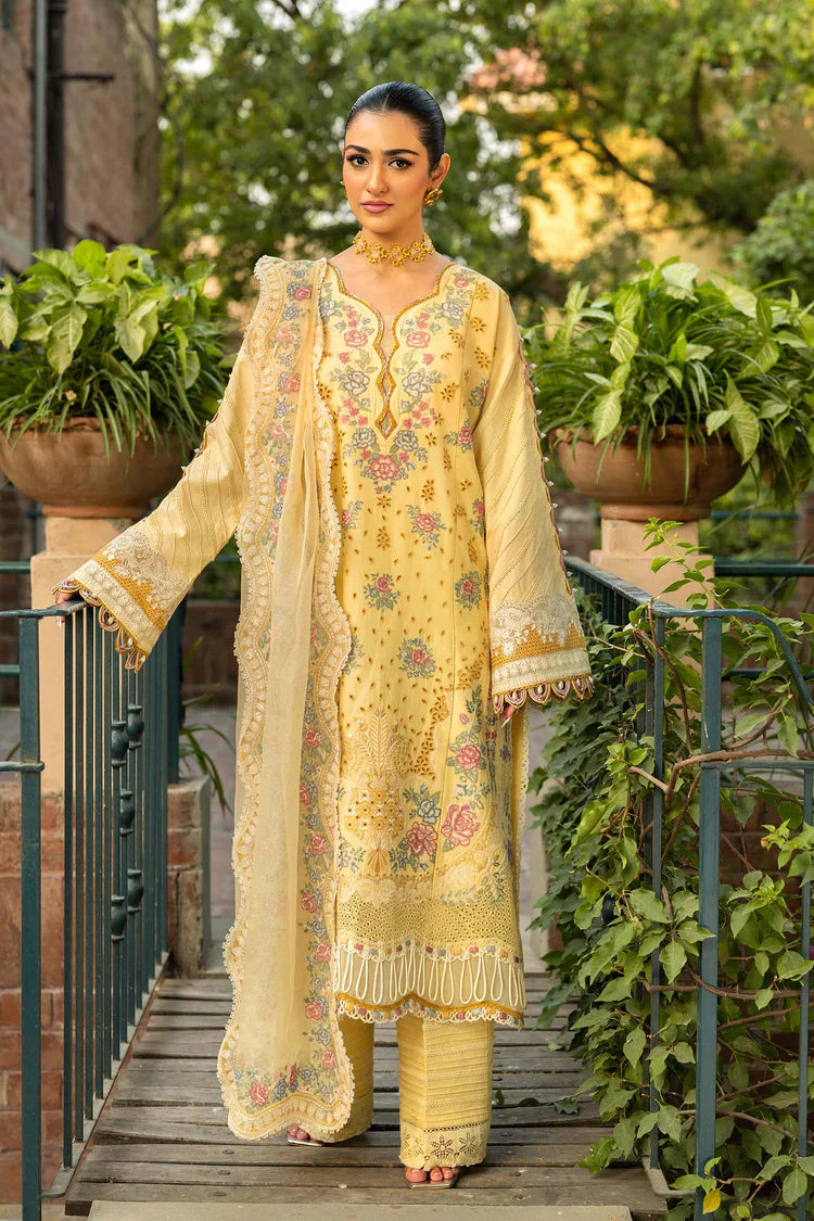 MAHNUR-3PC LAWN EMBROIDERED SHIRT WITH KHAADI NET EMBROIDERED DUPATTA AND TROUSER-UR-3550