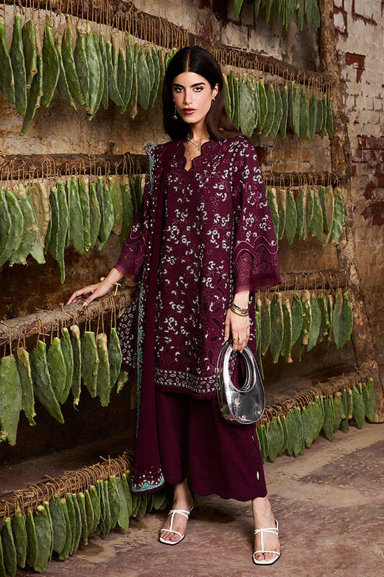 SAPPHIRE-3PC LAWN LASER WORK EMBROIDERED SHIRT WITH KHADDI NET EMBROIDERED DUPATTA AND TROUSER-UR-3588