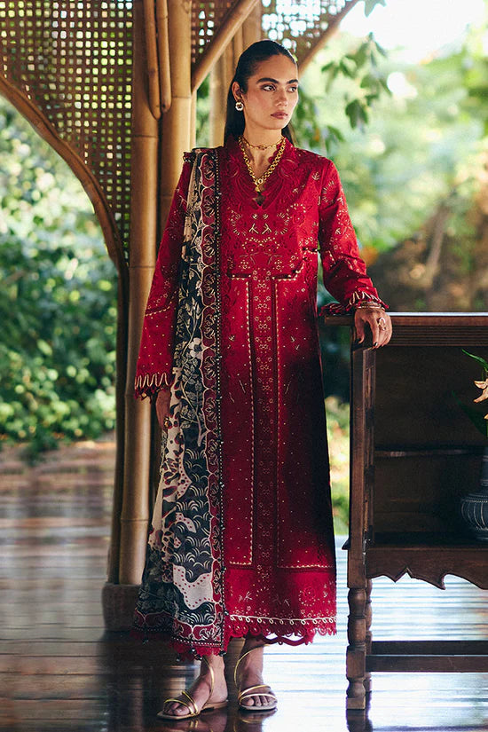 SUFFUSE-3PC LAWN EMBROIDERED SHIRT WITH CHIFFON PRINT DUPATTA AND EMB TROUSER-UR-4590