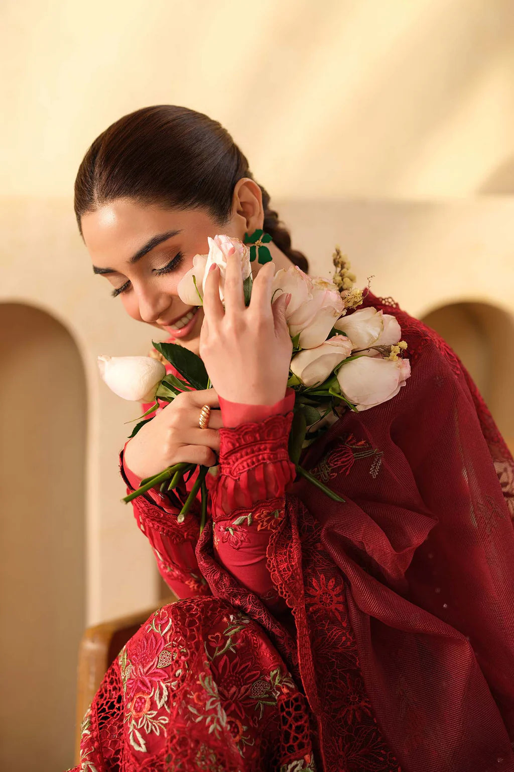 QALAMQAR-3PC LAWN EMBROIDERED SHIRT WITH KHADDI NET EMBROIDERED DUPATTA AND TROUSER-UR-3543