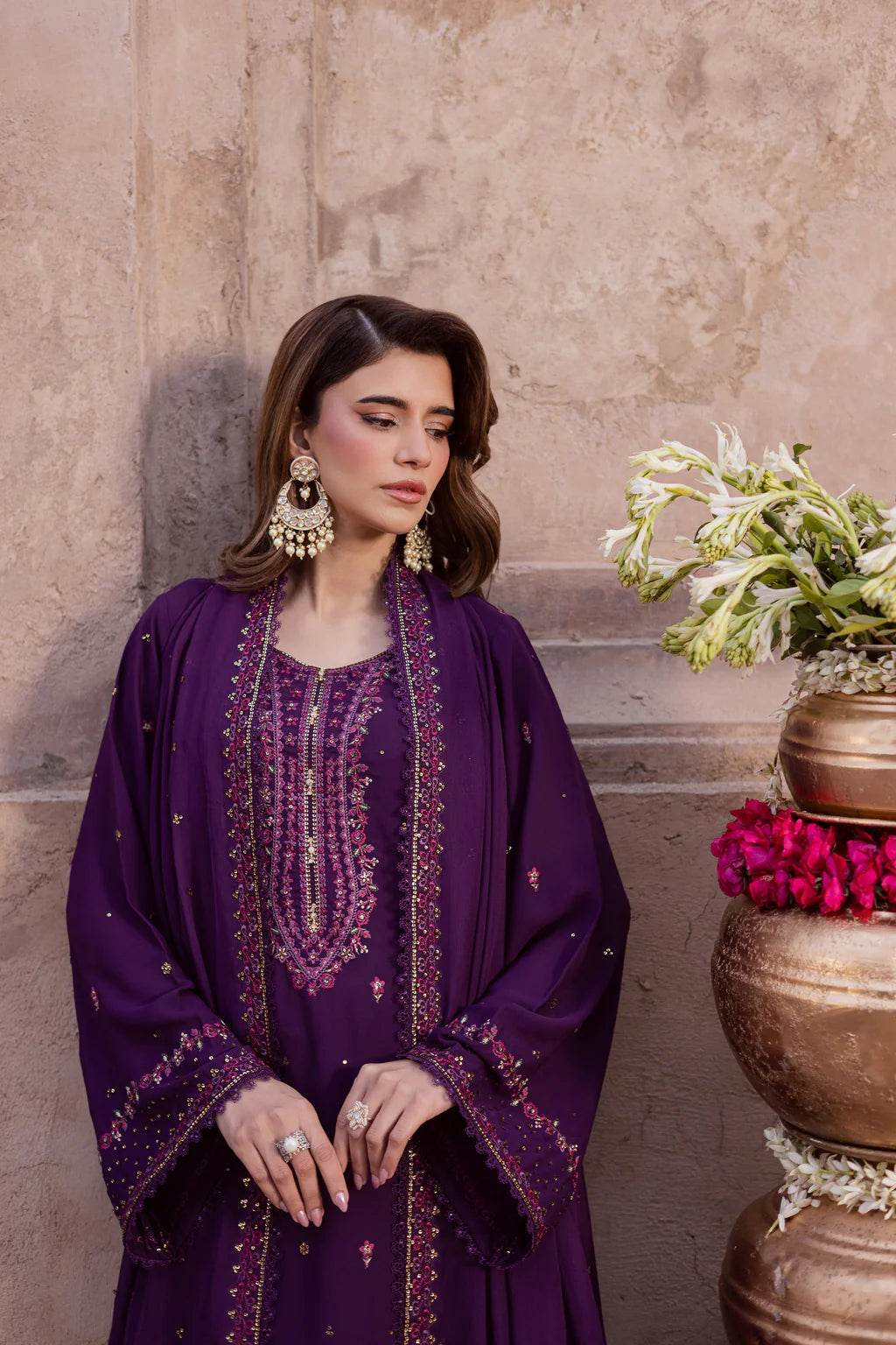 BATIK-3PIECE LAWN SEQUIN EMBROIDERED SHIRT WITH CHIFFON EMBROIDERED DUPATTA AND TROUSER-UR-4587