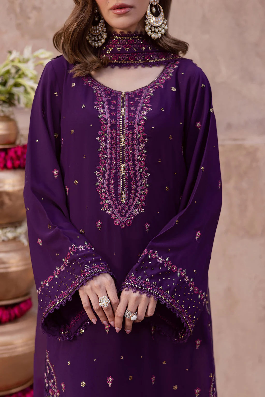 BATIK-3PIECE LAWN SEQUIN EMBROIDERED SHIRT WITH CHIFFON EMBROIDERED DUPATTA AND TROUSER-UR-4587