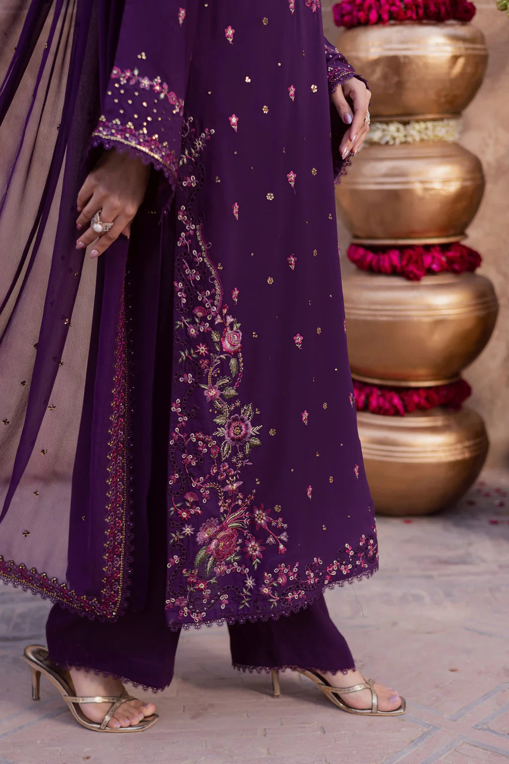 BATIK-3PIECE LAWN SEQUIN EMBROIDERED SHIRT WITH CHIFFON EMBROIDERED DUPATTA AND TROUSER-UR-4587