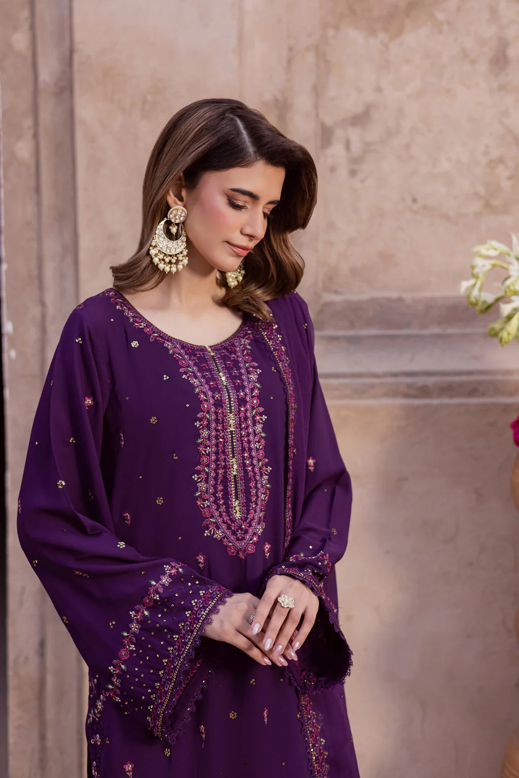 BATIK-3PIECE LAWN SEQUIN EMBROIDERED SHIRT WITH CHIFFON EMBROIDERED DUPATTA AND TROUSER-UR-4587