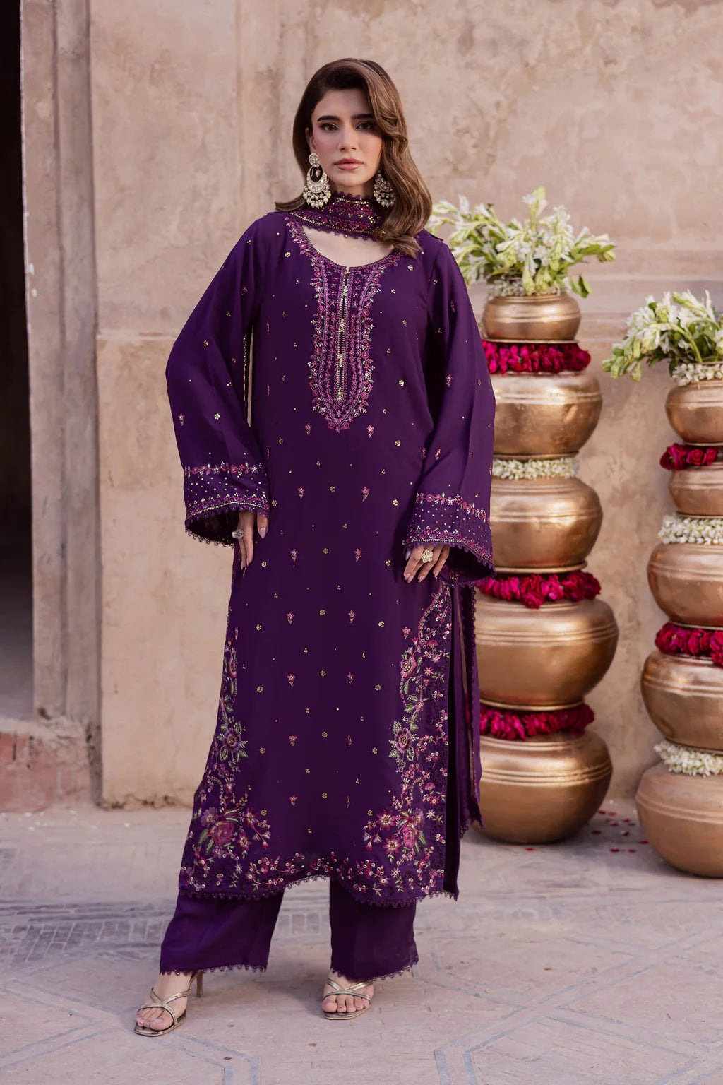 BATIK-3PIECE LAWN SEQUIN EMBROIDERED SHIRT WITH CHIFFON EMBROIDERED DUPATTA AND TROUSER-UR-4587
