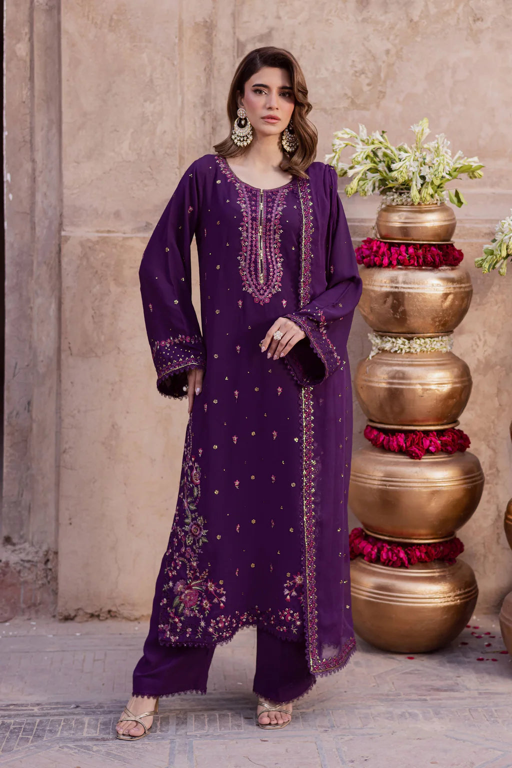 BATIK-3PIECE LAWN SEQUIN EMBROIDERED SHIRT WITH CHIFFON EMBROIDERED DUPATTA AND TROUSER-UR-4587