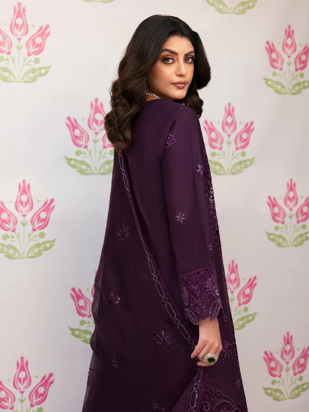 MAHNUR-3PC LAWN SEQUENCE EMBROIDERED SHIRT WITH KHADDI NET EMBROIDERED DUPATTA AND TROUSER-UR-3625