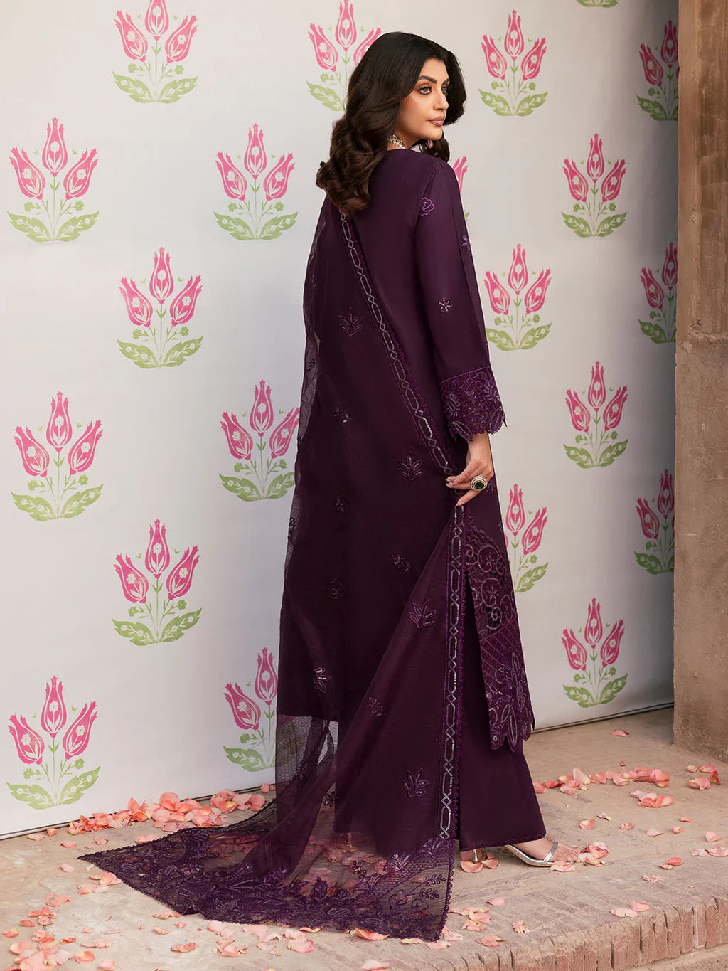 MAHNUR-3PC LAWN SEQUENCE EMBROIDERED SHIRT WITH KHADDI NET EMBROIDERED DUPATTA AND TROUSER-UR-3625