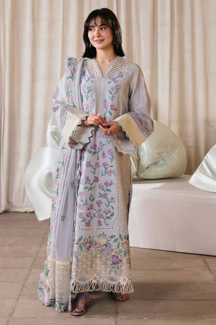 MARYAM HUSSAIN-3PC LAWN EMBROIDERED SHIRT WITH KHADDI NET EMB DUPATTA AND TROUSER-UR-4259