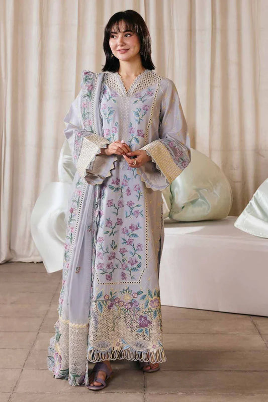 MARYAM HUSSAIN-3PC LAWN EMBROIDERED SHIRT WITH KHADDI NET EMB DUPATTA AND TROUSER-UR-4259