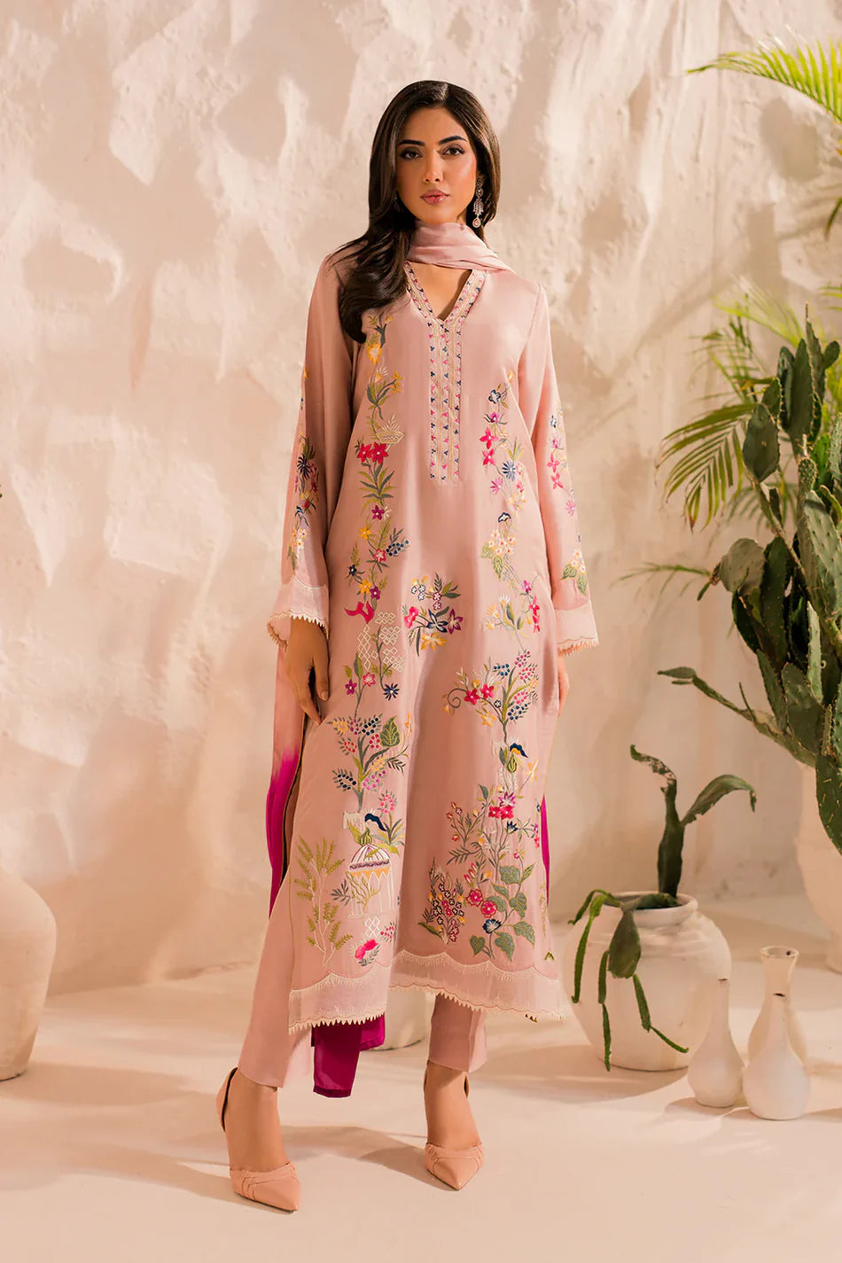 MIRANA-3PC LAWN EMBROIDERED SHIRT WITH CHIFFON TYE&DYE DUPATTA & TROUSER-UR-3574