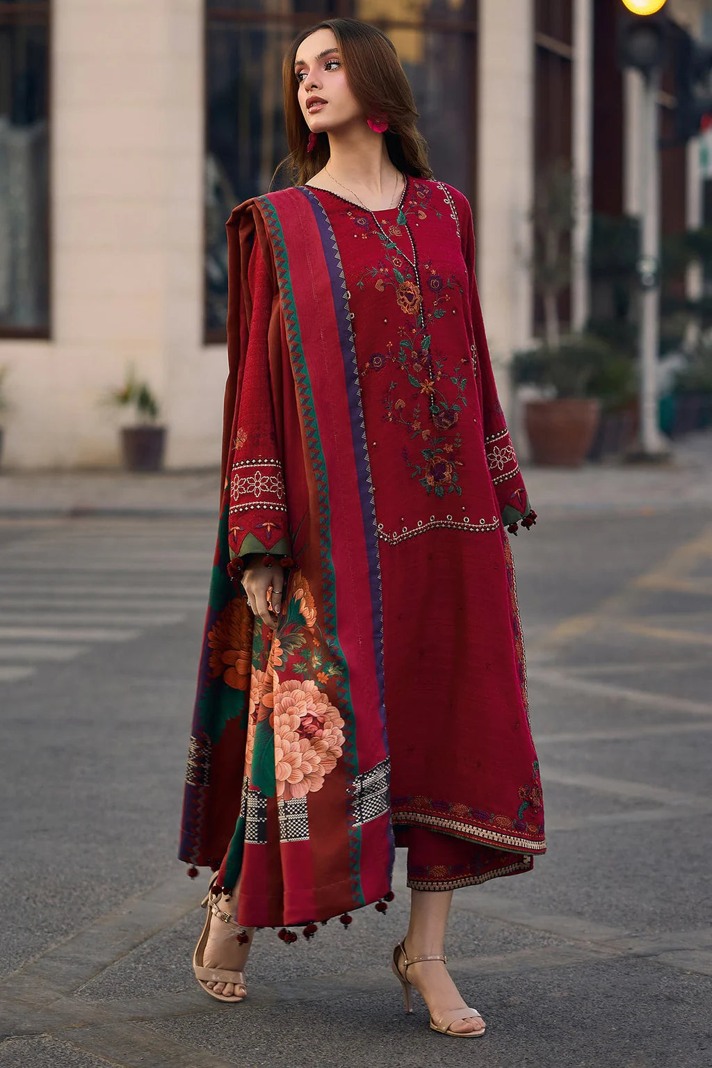 CHARIZMA-3PC LAWN EMBROIDERED SHIRT WITH CHIFFON PRINT DUPATTA AND EMB TROUSER-UR-3621