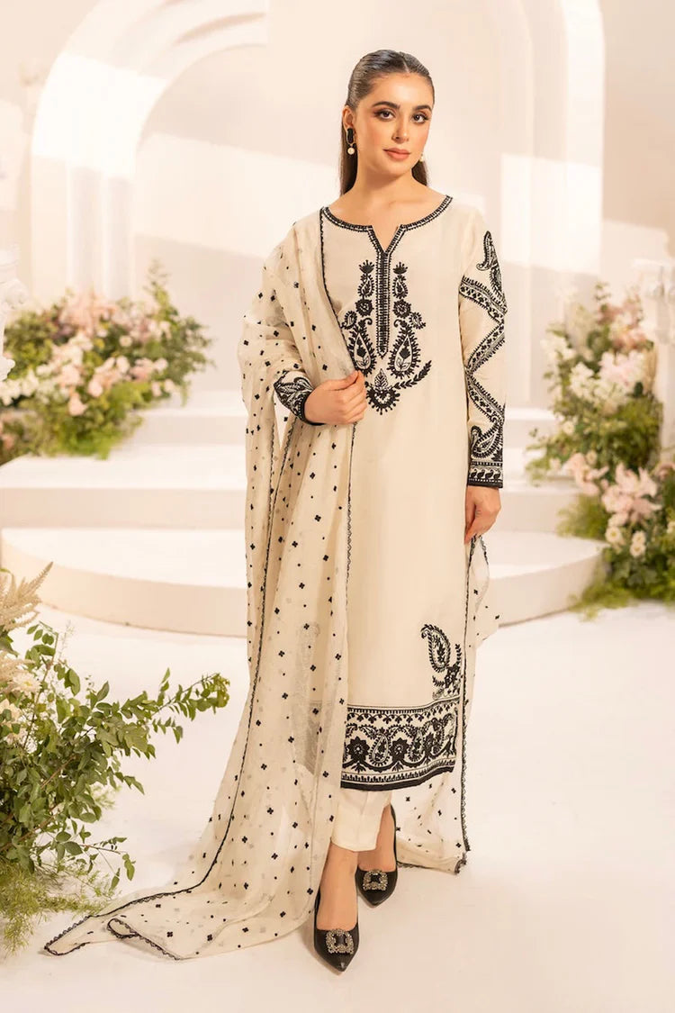 MIRANA-3PC LAWN EMBROIDERED SHIRT WITH KHADDI NET EMBROIDERED DUPATTA & TROUSER-UR-3563