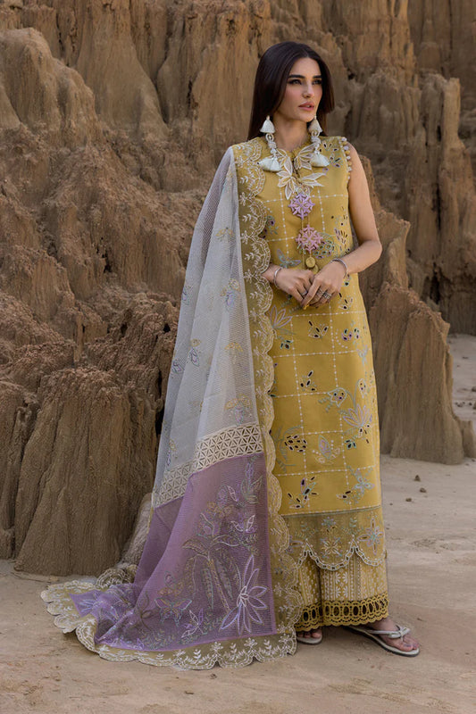 RANG RASIYA-3PC DHANAK EMBROIDERED SHIRT WITH KHAADI NET EMB READY TO WEAR DUPATTA & DHANAK TOUSER-UR-3832