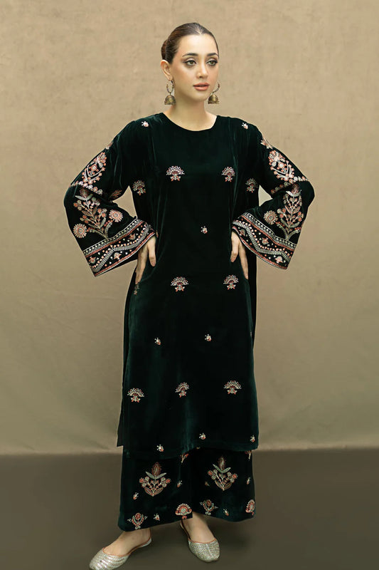 URGE - 2PC Velvet Heavy Embroidered Shirt With Velvet Heavy Embroidered Trouser-TBF-1791