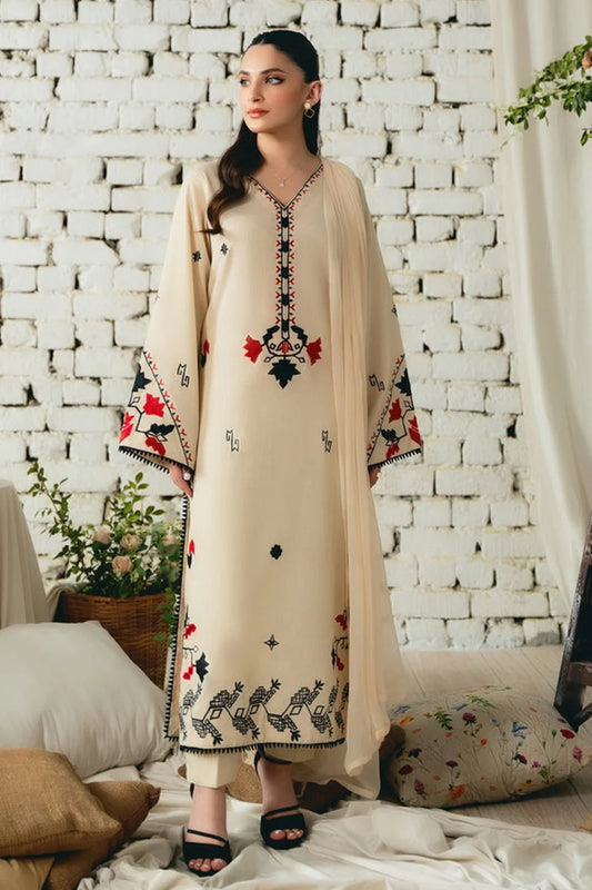Asim Jofa-Lawn 3pc Embroidered Shirt With Bamber Chiffon Dupatta & Trouser-UR-2501