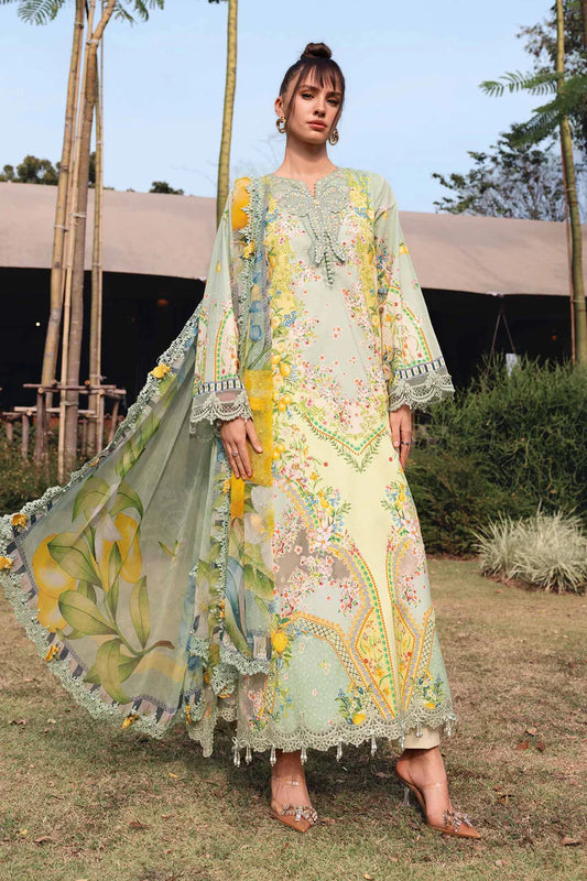 MARIA.B-3PC LAWN PRINTED EMB SHIRT WITH SILK PRINTED DUPATTA AND TROUSER-UR-534
