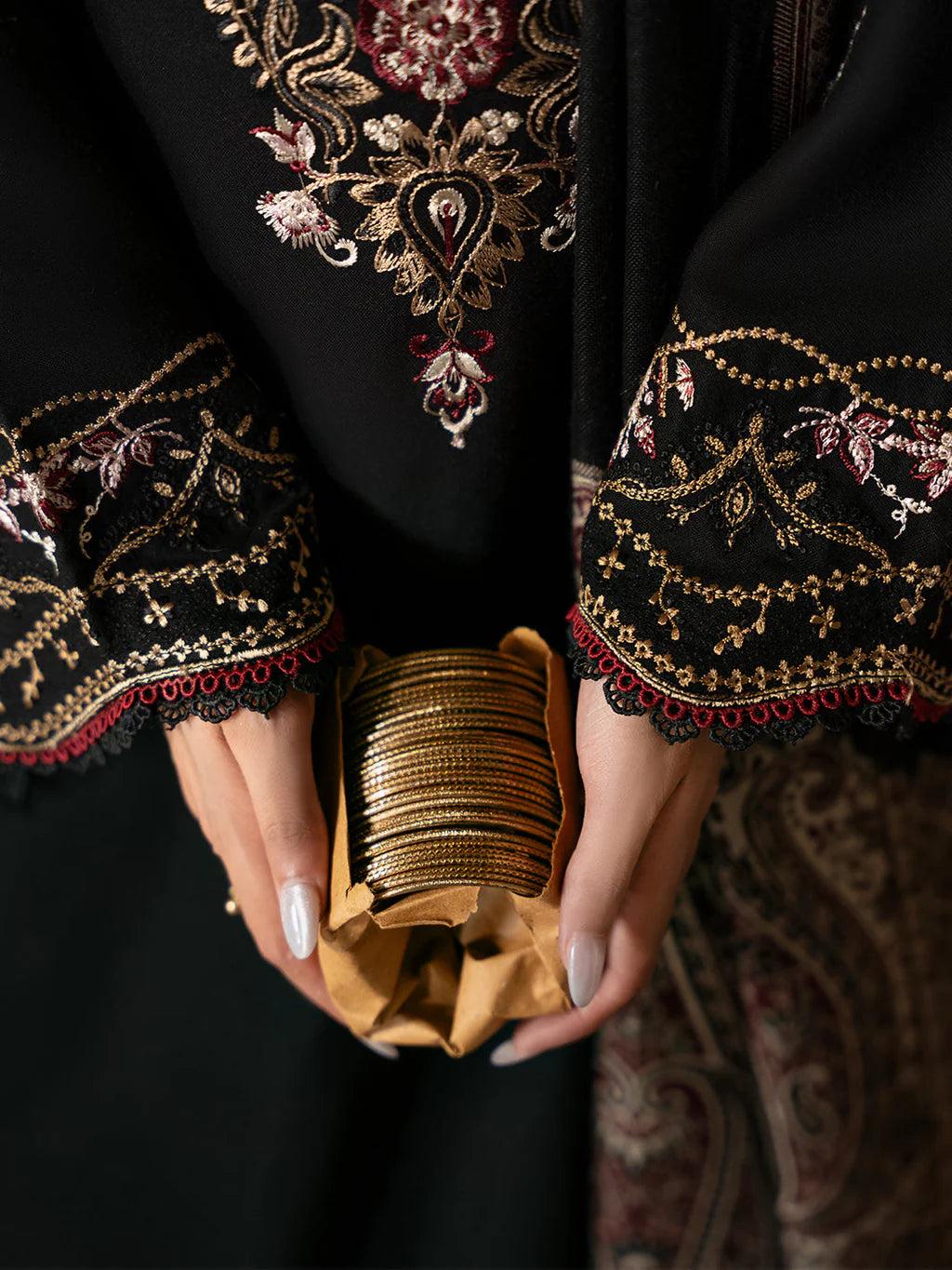 IZEL-3PC DHANAK EMBROIDERED SHIRT WITH COURTRAI PRINTED SHAWL & TROUSER-UR-4321