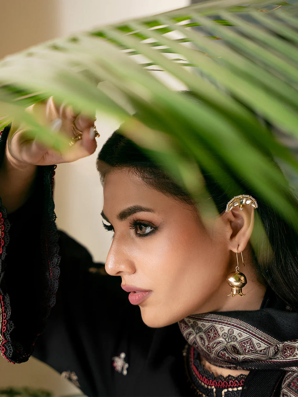 IZEL-3PC DHANAK EMBROIDERED SHIRT WITH COURTRAI PRINTED SHAWL & TROUSER-UR-4321