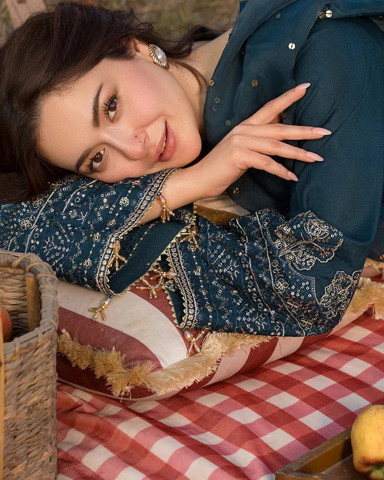 JADE-3PC LAWN EMBROIDERED SHIRT WITH ORGANZA EMBROIDERED DUPATTA AND TROUSER-UR-3612