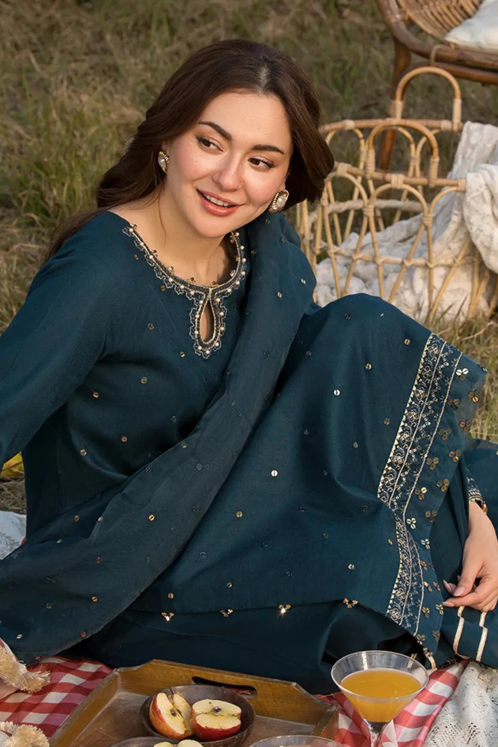 JADE-3PC LAWN EMBROIDERED SHIRT WITH ORGANZA EMBROIDERED DUPATTA AND TROUSER-UR-3612