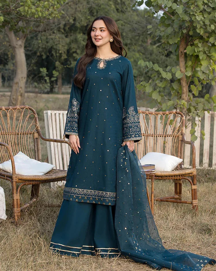 JADE-3PC LAWN EMBROIDERED SHIRT WITH ORGANZA EMBROIDERED DUPATTA AND TROUSER-UR-3612