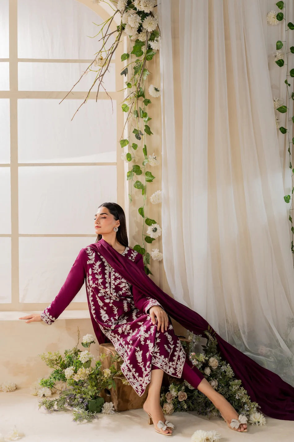 MIRANA-3PC LAWN EMBROIDERED SHIRT WITH BAMBER CHIFFON DUPATTA AND TROUSER-UR-3629