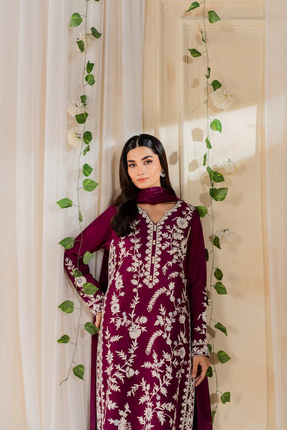 MIRANA-3PC LAWN EMBROIDERED SHIRT WITH BAMBER CHIFFON DUPATTA AND TROUSER-UR-3629