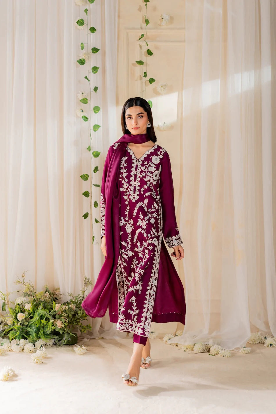 MIRANA-3PC LAWN EMBROIDERED SHIRT WITH BAMBER CHIFFON DUPATTA AND TROUSER-UR-3629
