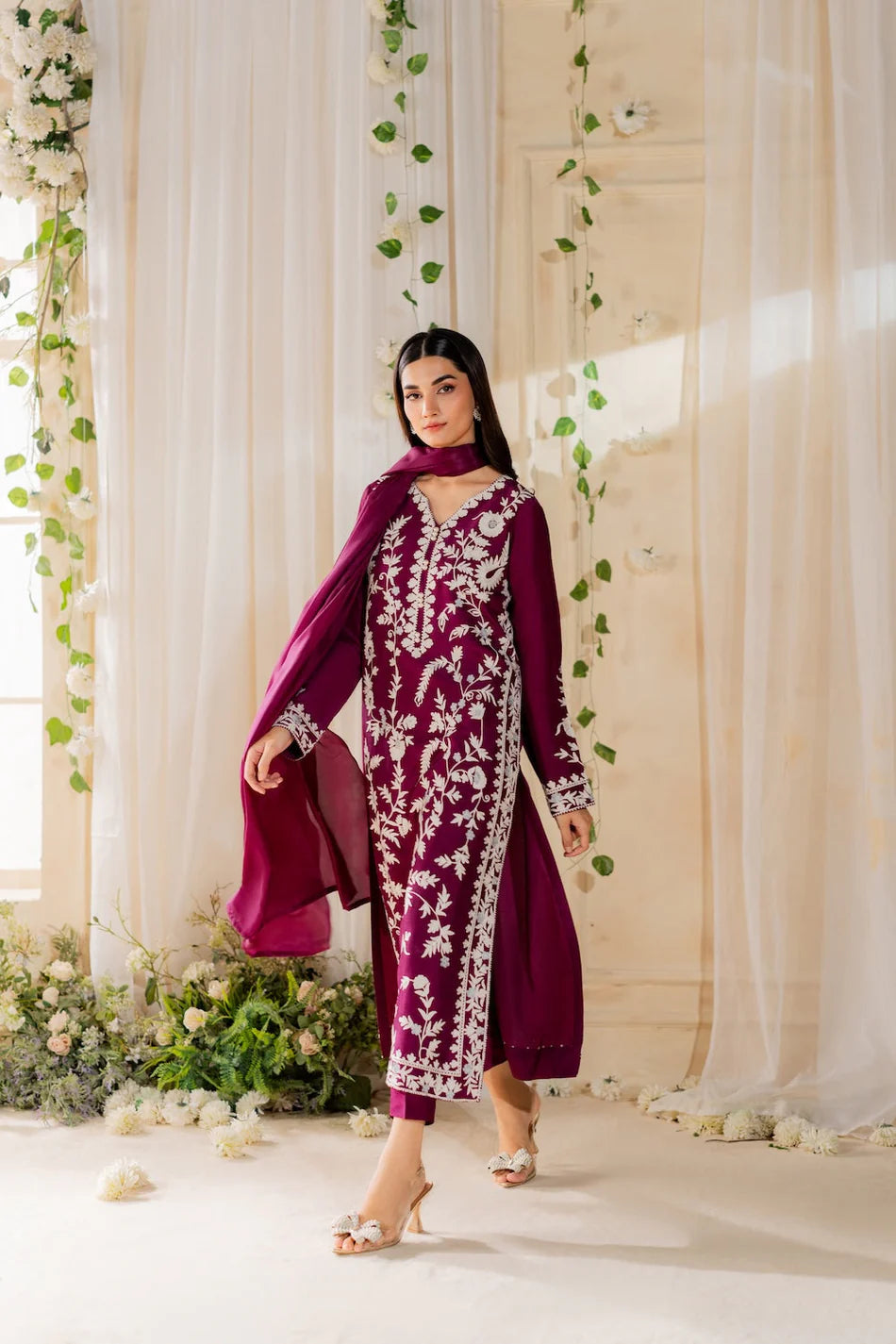MIRANA-3PC LAWN EMBROIDERED SHIRT WITH BAMBER CHIFFON DUPATTA AND TROUSER-UR-3629