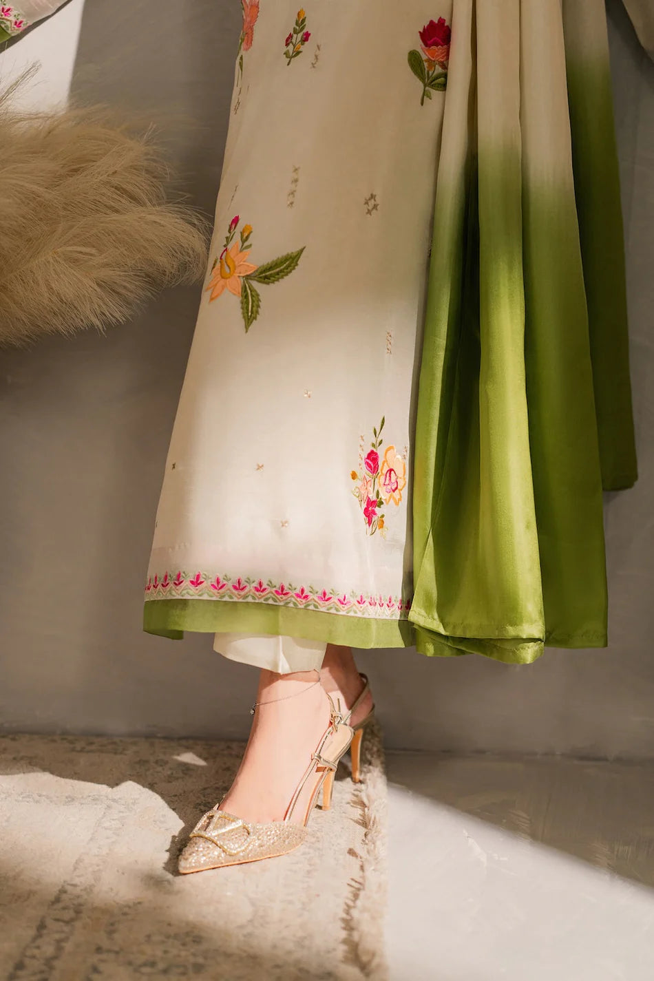 MIRANA-3PC DHANAK EMBROIDERED SHIRT WITH BAMBER CHIFFON DUPATTA AND TROUSER-UR-4083