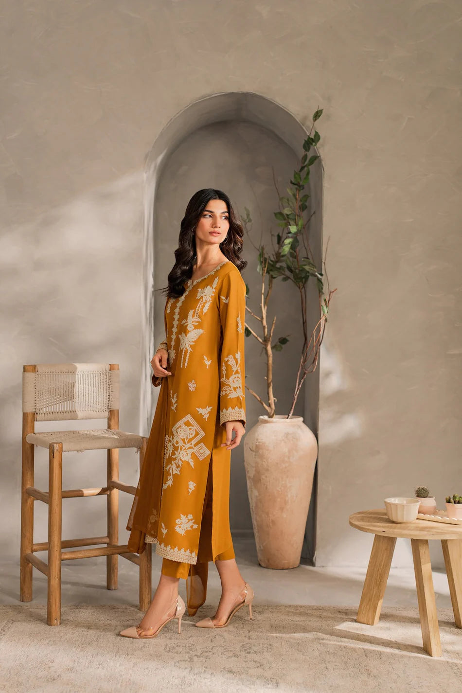 MIRANA-3PC DHANAK EMBROIDERED SHIRT WITH BAMBER CHIFFON DUPATTA AND TROUSER-UR-3924