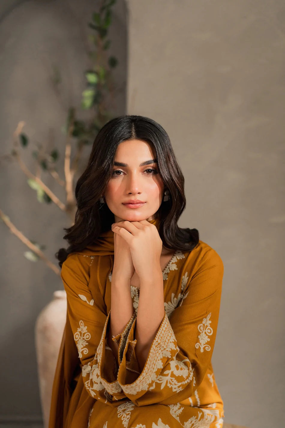 MIRANA-3PC DHANAK EMBROIDERED SHIRT WITH BAMBER CHIFFON DUPATTA AND TROUSER-UR-3924