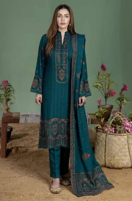 MOHAGNI-3PC KARANDI EMBROIDERED SHIRT WITH KARANDI EMBROIDERED SHAWL AND TROUSER -UR-4040