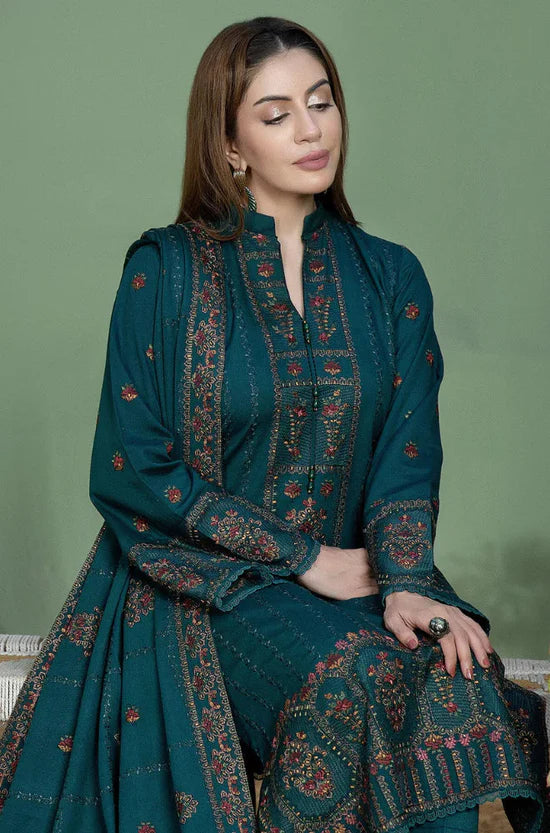 MOHAGNI-3PC KARANDI EMBROIDERED SHIRT WITH KARANDI EMBROIDERED SHAWL AND TROUSER -UR-4040